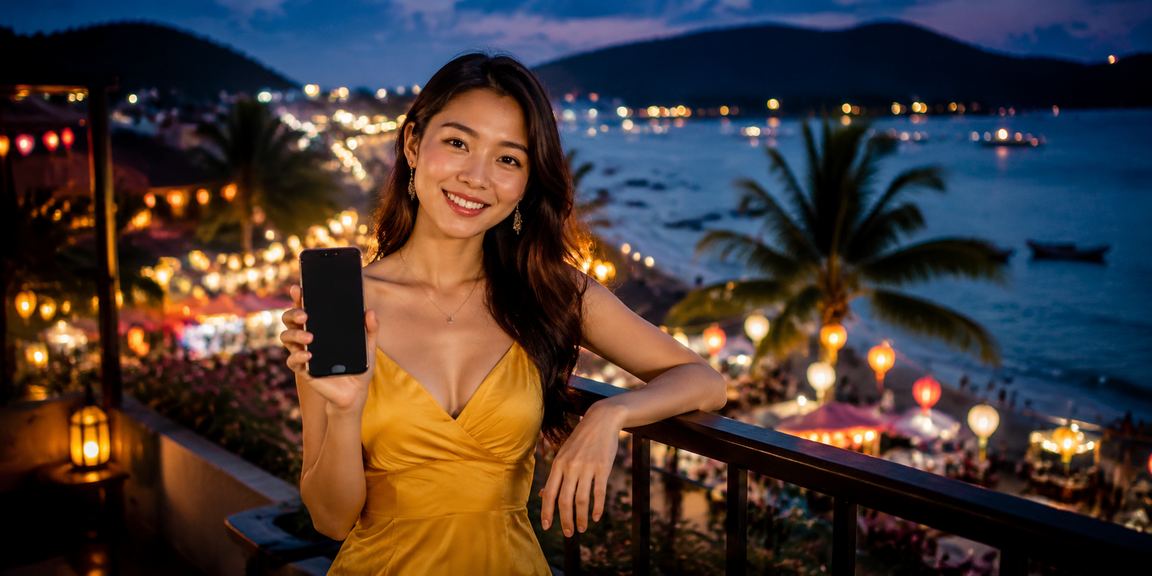 Người dùng Phú Quốc nạp tiền qua ví điện tử tại chợ đêm